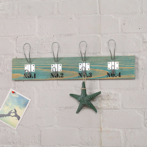 Rustic Wood Coat Hook Wall Mount 4 Hooks Storage