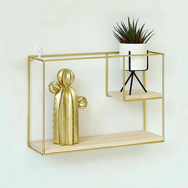 Rectangle - 2 Tier Gold Metal Frame Shelf