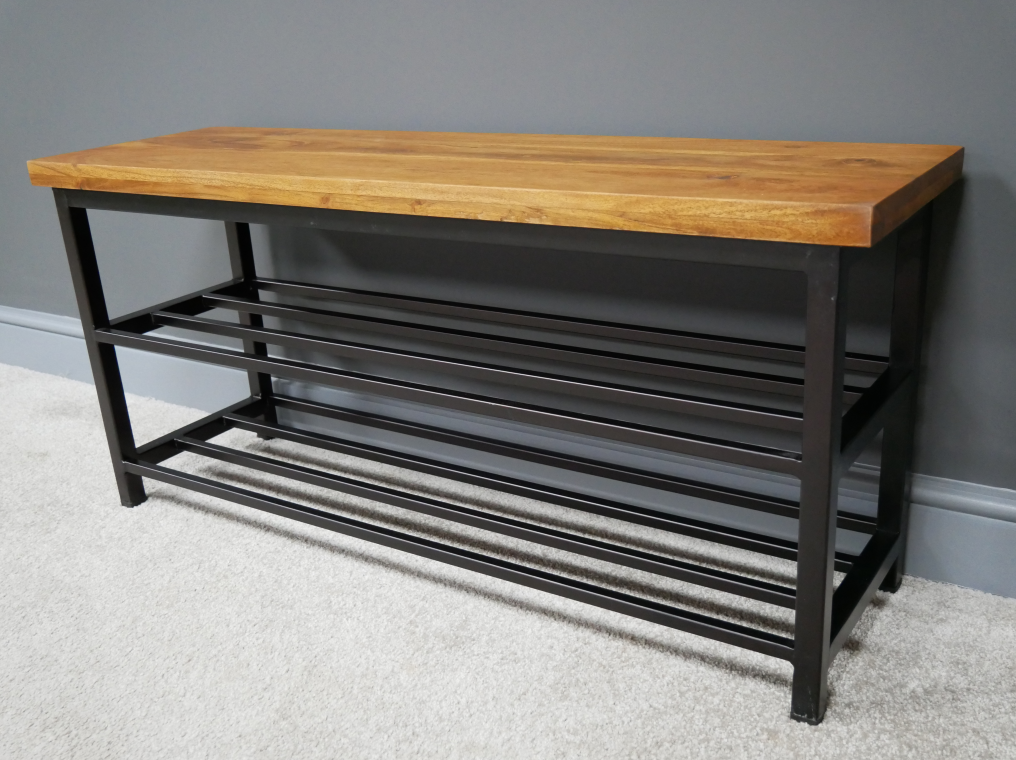 3 Tier Retro Industrial Style Shoe Rack Bench