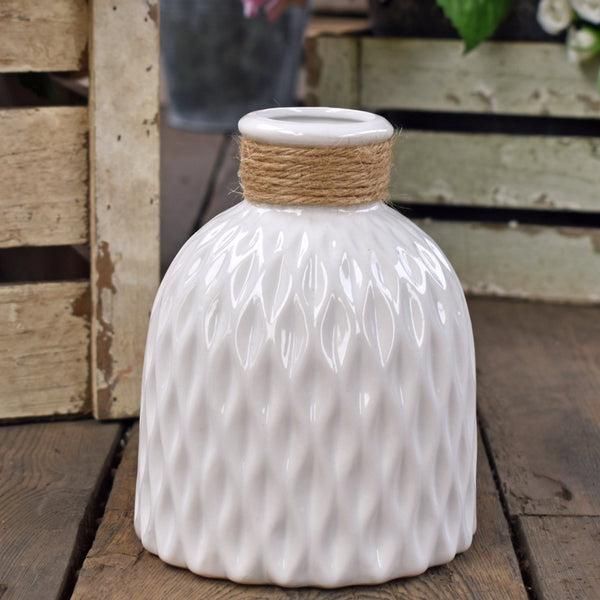 Bottle Shaped Ceramic Vase - White