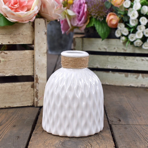 Bottle Shaped Ceramic Vase - White