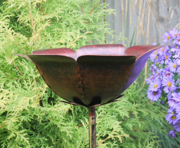 Rose Flower Bird Feeder Garden Stake Sculpture