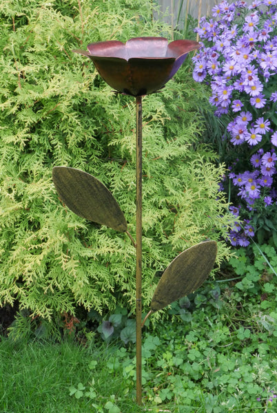 Rose Flower Bird Feeder Garden Stake Sculpture