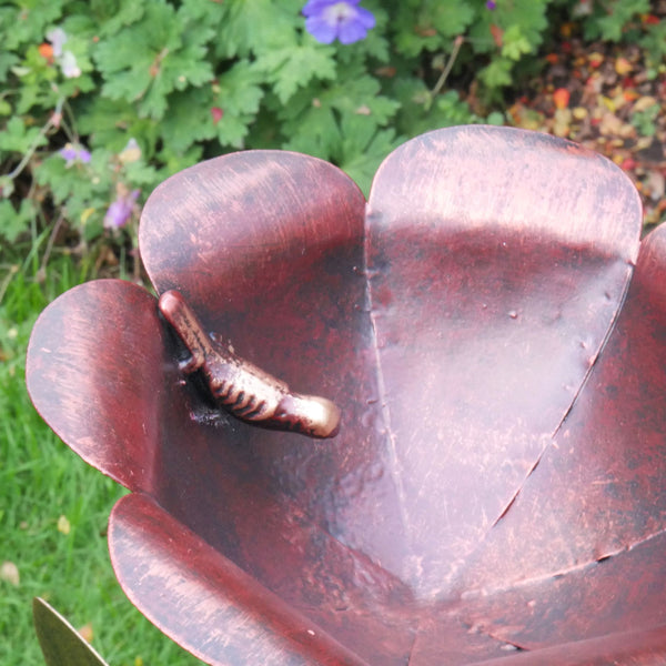 Rose Flower Bird Feeder Garden Stake Sculpture