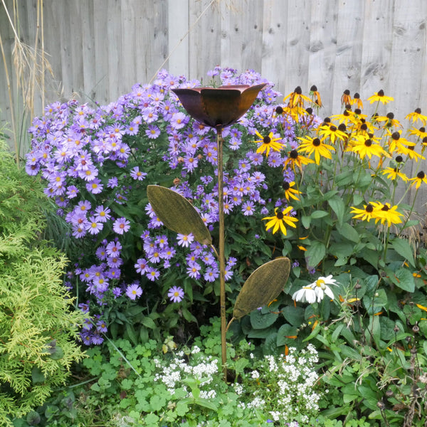 Rose Flower Bird Feeder Garden Stake Sculpture