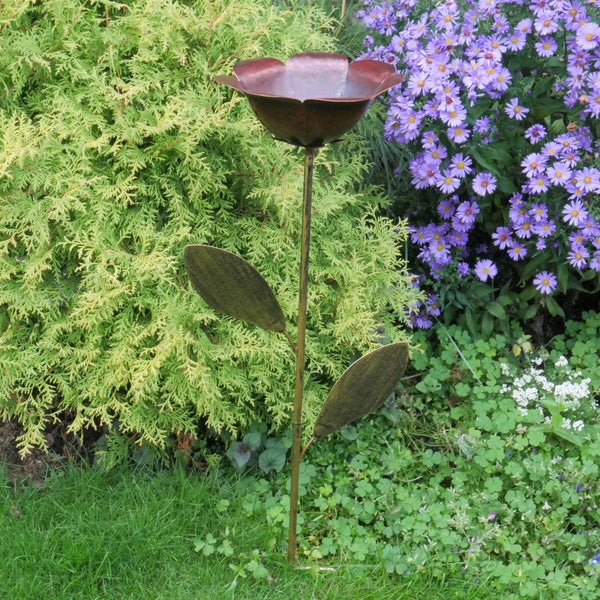 Rose Flower Bird Feeder Garden Stake Sculpture