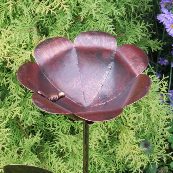 Rose Flower Bird Feeder Garden Stake Sculpture