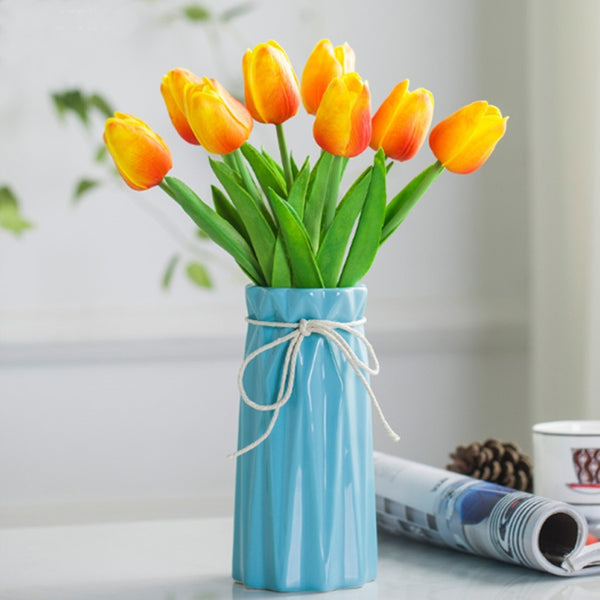 18cm Decorative Ceramic Embossed Flower Table Vase - Blue