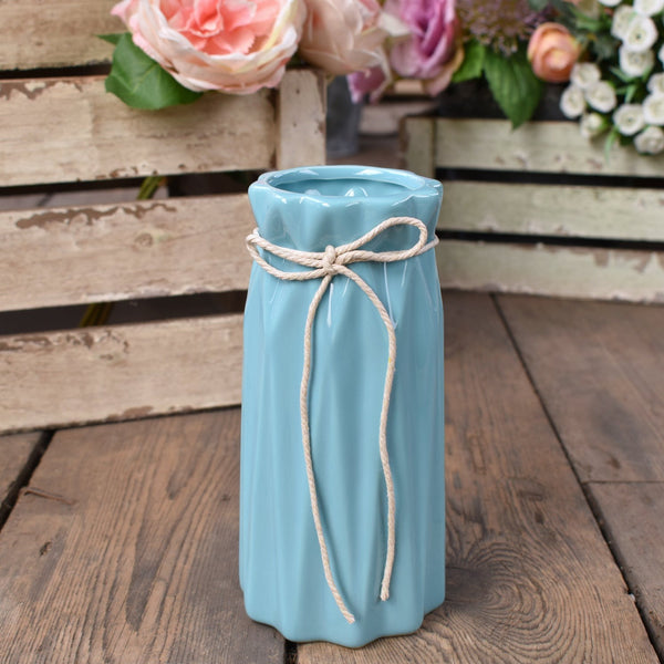 18cm Decorative Ceramic Embossed Flower Table Vase - Blue