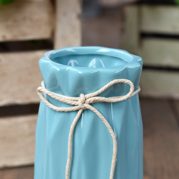 18cm Decorative Ceramic Embossed Flower Table Vase - Blue