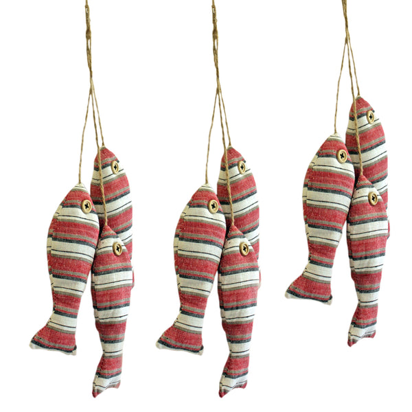 9pcs Stripe Fabric Hanging Fish Ornament - Red