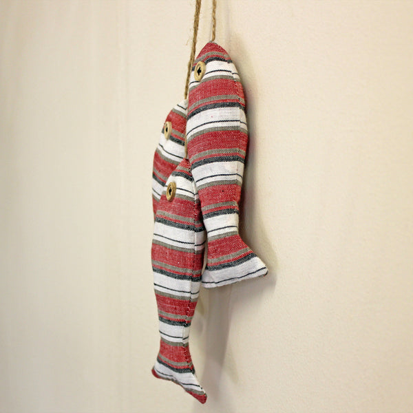 9pcs Stripe Fabric Hanging Fish Ornament - Red