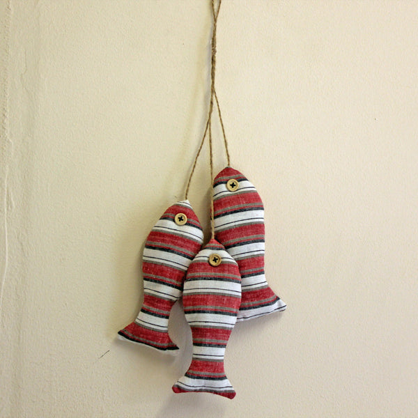 9pcs Stripe Fabric Hanging Fish Ornament - Red