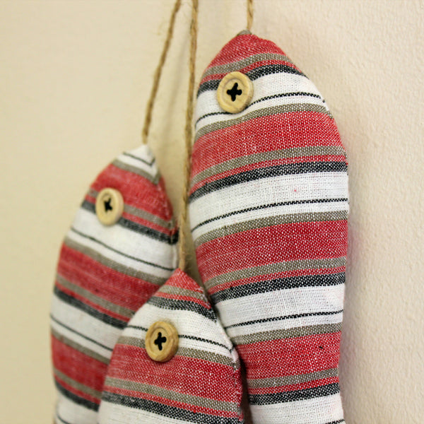 9pcs Stripe Fabric Hanging Fish Ornament - Red