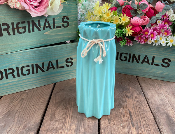 23cm Decorative Ceramic Embossed Flower Table Vase - Blue