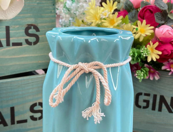 23cm Decorative Ceramic Embossed Flower Table Vase - Blue