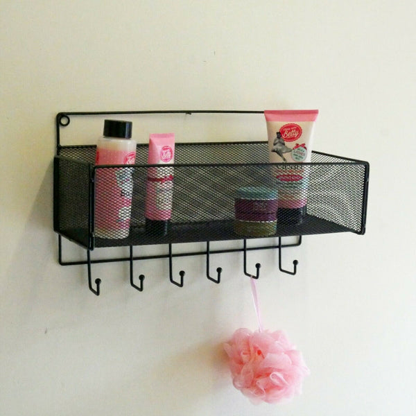 40cm Wall Black Shelf Storage Basket Hanging Shelving Bathroom organiser Hooks