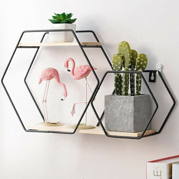 Hexagon Cube Wall Shelf Storage Display Shelving Metal Rack bookcases Black