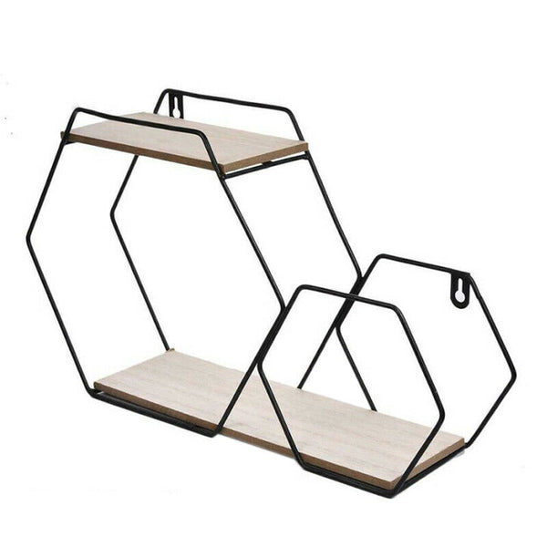 Hexagon Cube Wall Shelf Storage Display Shelving Metal Rack bookcases Black