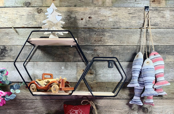 Hexagon Cube Wall Shelf Storage Display Shelving Metal Rack bookcases Black