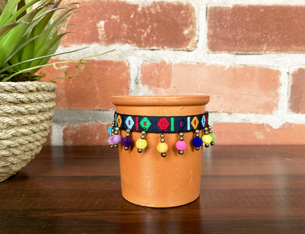 7cm Miniature Terracotta Plant Pot with Fabric Trim