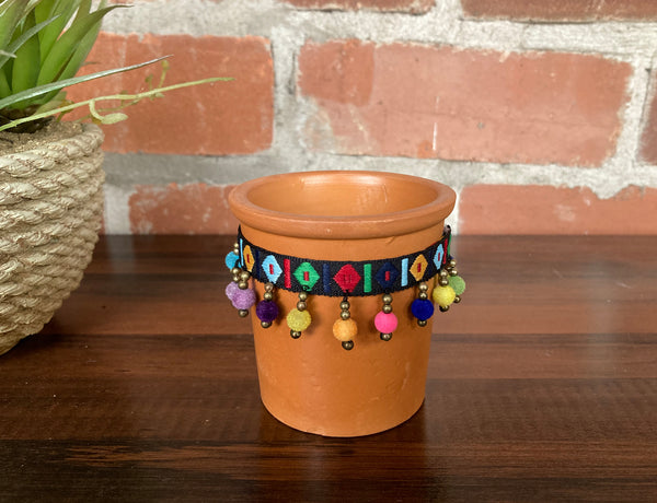 7cm Miniature Terracotta Plant Pot with Fabric Trim