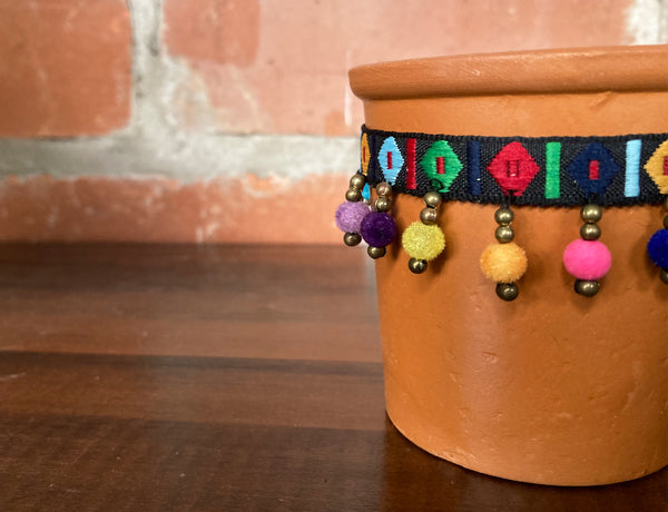 7cm Miniature Terracotta Plant Pot with Fabric Trim