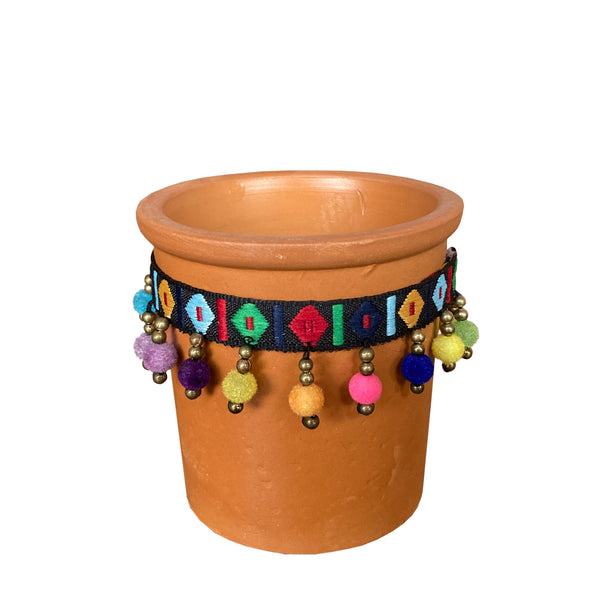 7cm Miniature Terracotta Plant Pot with Fabric Trim