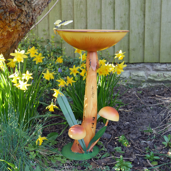 Mushroom Bird Bath or Feeder Garden Ornament - Orange