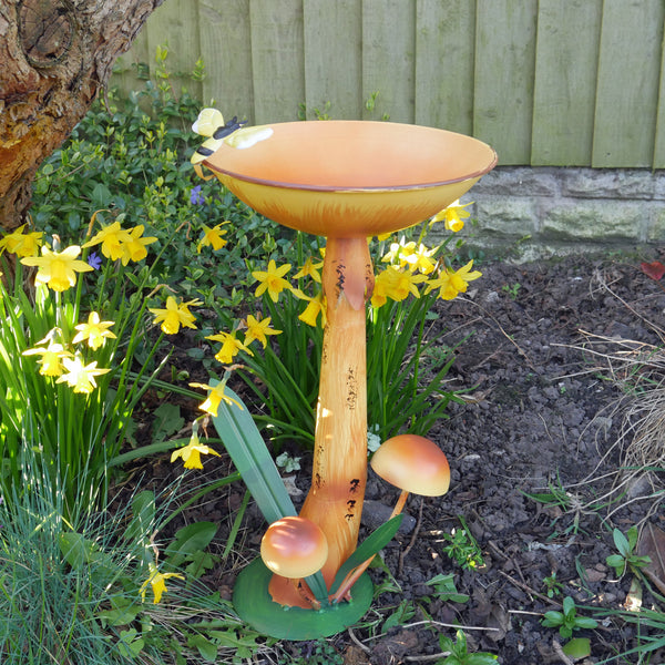 Mushroom Bird Bath or Feeder Garden Ornament - Orange