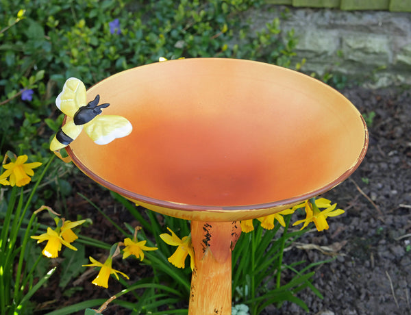 Mushroom Bird Bath or Feeder Garden Ornament - Orange