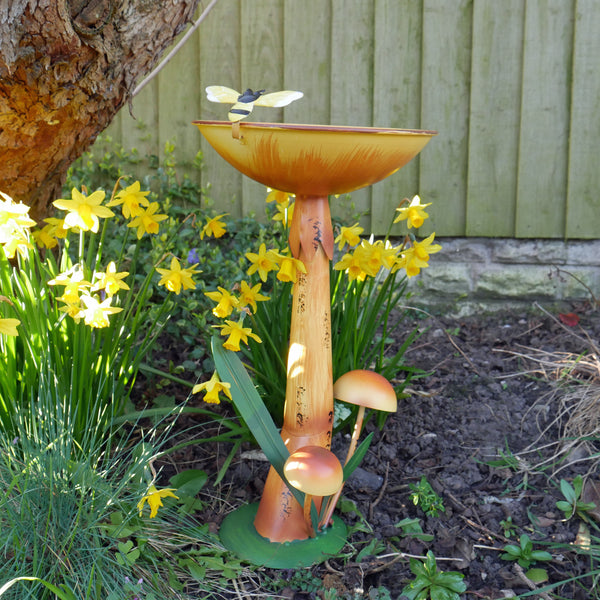 Mushroom Bird Bath or Feeder Garden Ornament - Orange