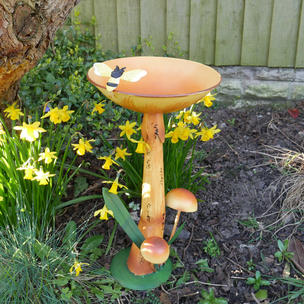 Mushroom Bird Bath or Feeder Garden Ornament - Orange