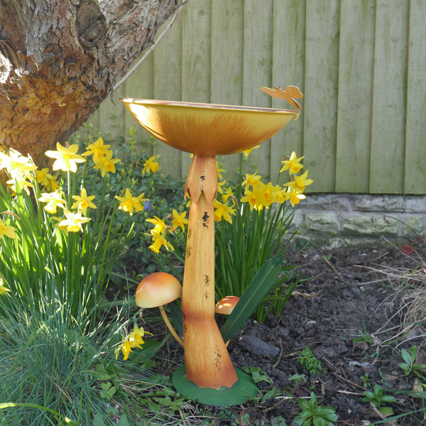 Mushroom Bird Bath or Feeder Garden Ornament - Orange