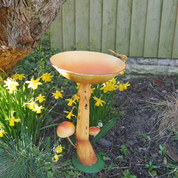 Mushroom Bird Bath or Feeder Garden Ornament - Orange