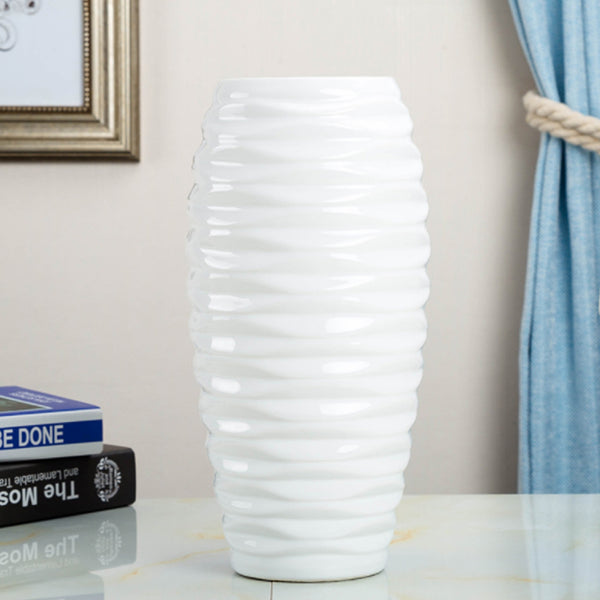 30cm Wavy Embossed Cylinder Vase - White