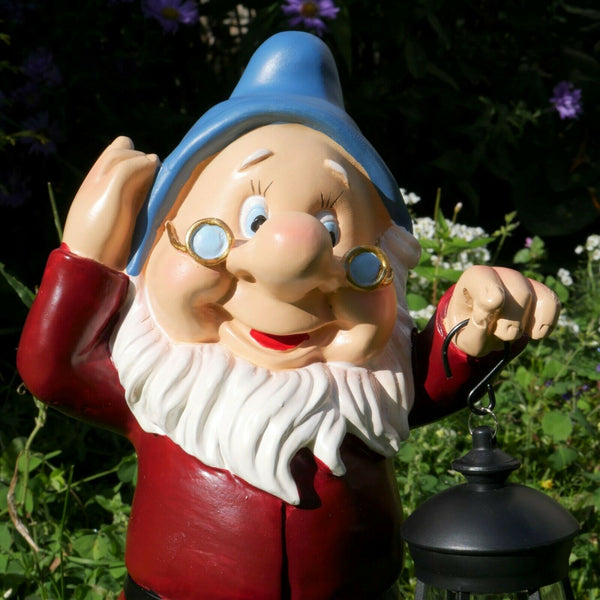 Gnome Garden Sculpture with Solar Lantern - Light Blue Hat