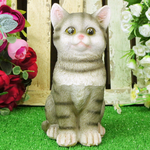 Kitten Sculpture Grey Tabby Cat Animal Ornament