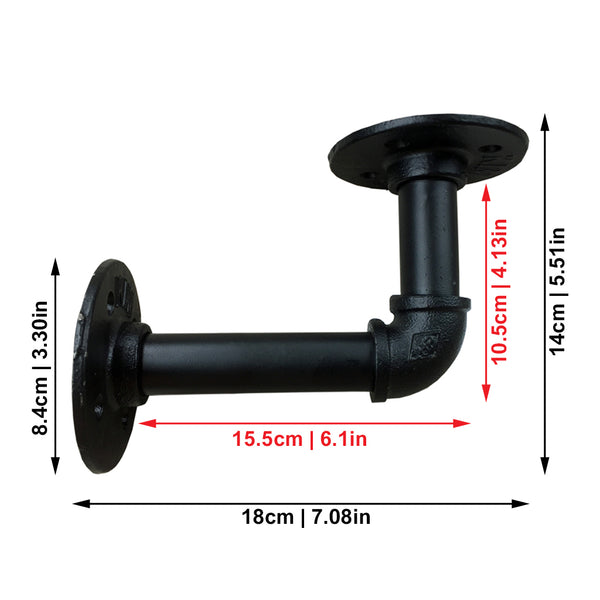 Set of 2 - Heavy Duty Industrial Pipe Shelf Brackets - Black 15x10.5cm