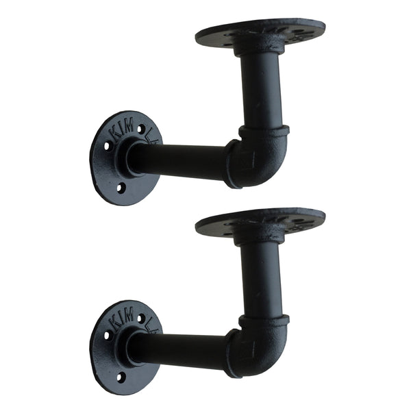 Set of 2 - Heavy Duty Industrial Pipe Shelf Brackets - Black 15x10.5cm