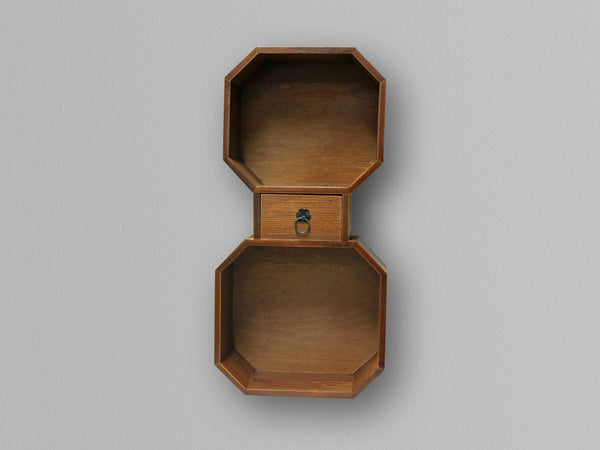 2 Tier Octagonal Rustic Wooden Hanging Cabinet in Brown