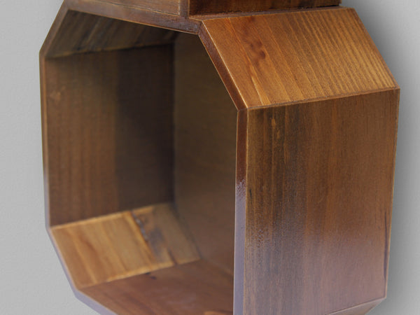 2 Tier Octagonal Rustic Wooden Hanging Cabinet in Brown