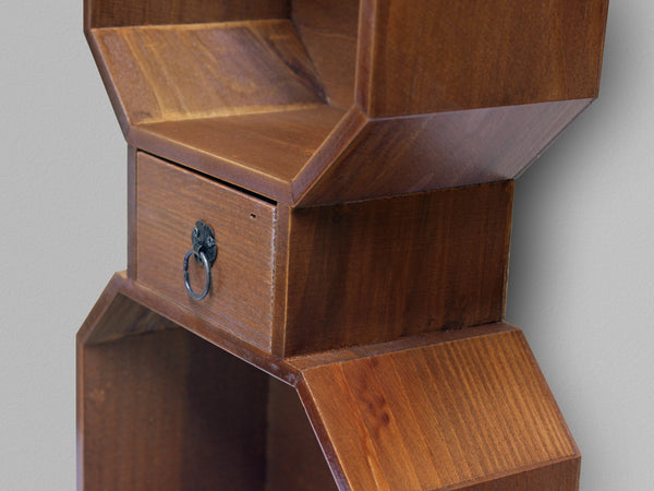2 Tier Octagonal Rustic Wooden Hanging Cabinet in Brown