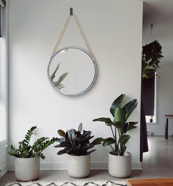 47cm Industrial Style Round Wall Mirror with Rope