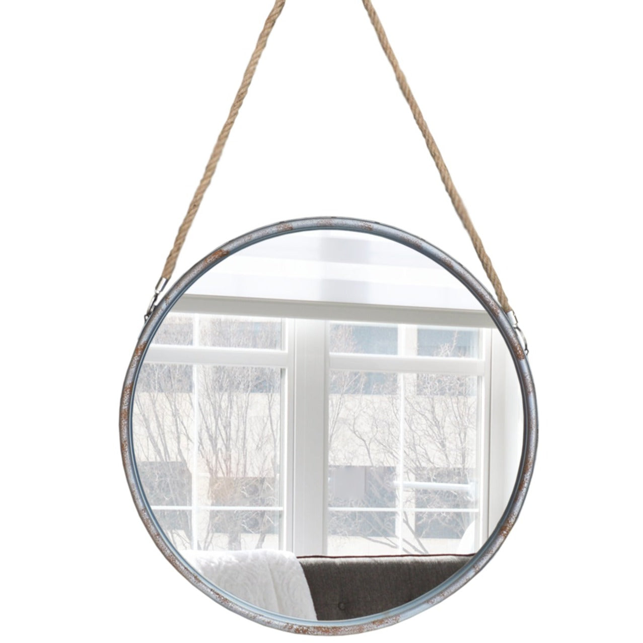52cm Industrial Style Round Wall Mirror with Rope