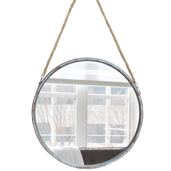 52cm Industrial Style Round Wall Mirror with Rope