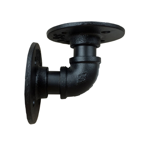 Set of 2 - Heavy Duty Industrial Pipe Shelf Brackets - Black 7cm
