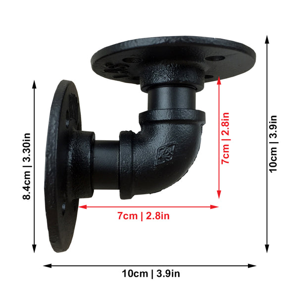 Set of 2 - Heavy Duty Industrial Pipe Shelf Brackets - Black 7cm