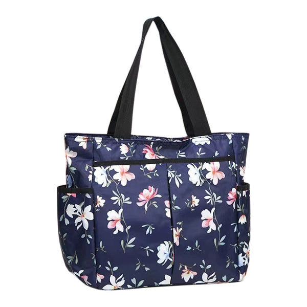 Large Waterproof Tote Bag - Navy Floral