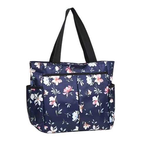 Large Waterproof Tote Bag - Navy Floral